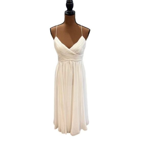Mac Duggal White Faux Wrap Sleeveless Flowy Midi Dress – Size Small NWT - Picture 2 of 10